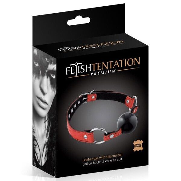 Кляп Fetish Tentation Premium Leather gag with silicone ball Red