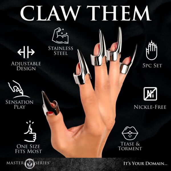 Набір кілець з кігтями Master Series Five-Piece Sensation Claw Rings - Silver