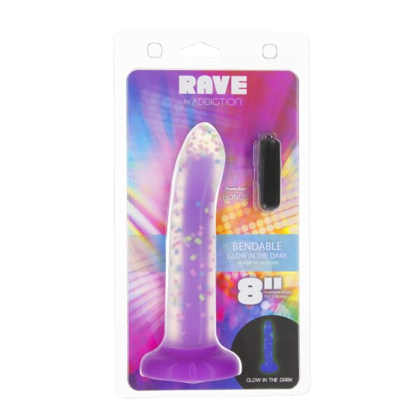 Фалоімітатор, що світиться в темряві, ADDICTION Rave 8″, Glow in the Dark Dildo Purple Confetti, 20,3 см