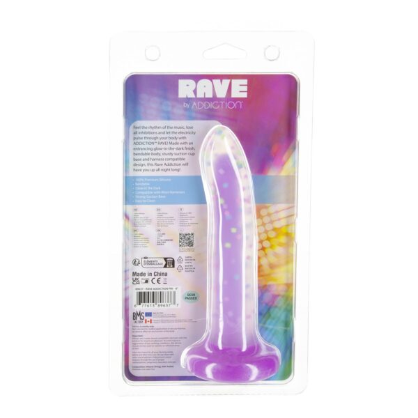 Фалоімітатор, що світиться в темряві, ADDICTION Rave 8″, Glow in the Dark Dildo Purple Confetti, 20,3 см