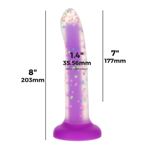 Фалоімітатор, що світиться в темряві, ADDICTION Rave 8″, Glow in the Dark Dildo Purple Confetti, 20,3 см