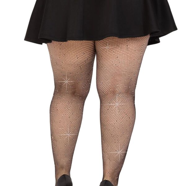 Колготки Leg Avenue Rhinestone micro net tights Plus size Black, дрібна сітка, стрази