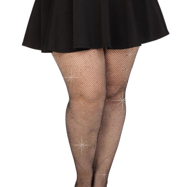 Колготки Leg Avenue Rhinestone micro net tights Plus size Black, дрібна сітка, стрази