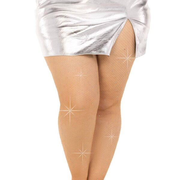 Колготки Leg Avenue Rhinestone micro net tights Plus size Caramel, дрібна сітка, стрази