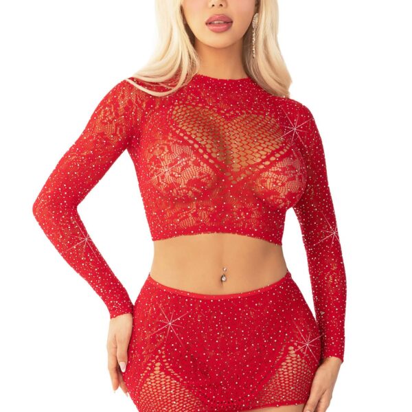 Комплект Leg Avenue Rhinestone Crop Top and Mini Skirt One Size, Red