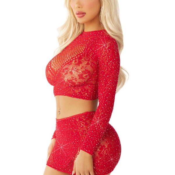 Комплект Leg Avenue Rhinestone Crop Top and Mini Skirt One Size, Red