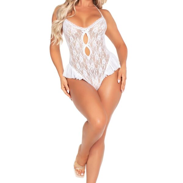 Боді Leg Avenue Lace Floral Lace Halter Teddy with Flutter Accent One Size, White