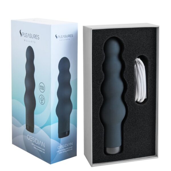 Вібратор S Pleasures Bullets Obsidian, чорний, у вигляді ряду кульок, 10 режимів, діаметр 4,2 см