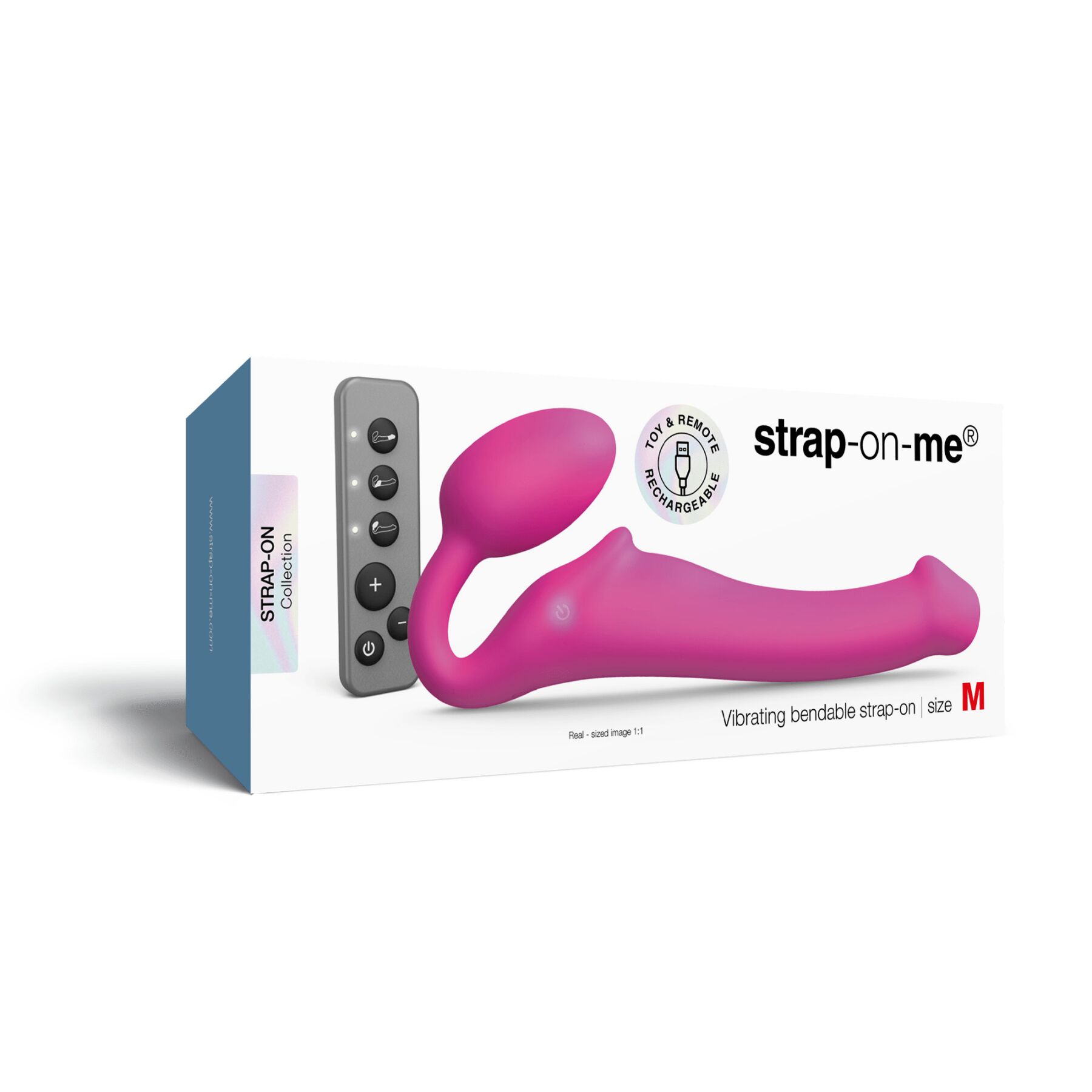 sx2571-43453909975525 Безремінний страпон з вібрацією Strap-On-Me Vibrating Fuchsia M, діаметр 3,8 см, пульт ДК, регульований